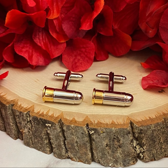 Gold and Silver Revolver Bullet NRA Cufflinks - Picture 5 of 16